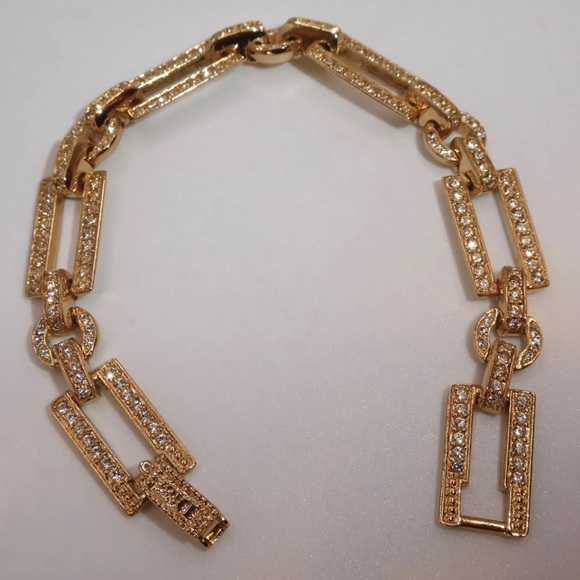 Designer Christian Dior Gold Plated Crystal Rectangle Bracelet - Picture 3 of 5